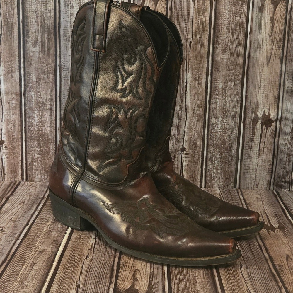 Sz 12 D Mens Laredo 12" Hawk Burgundy Leather Western Cowboy Boots DEFECTS